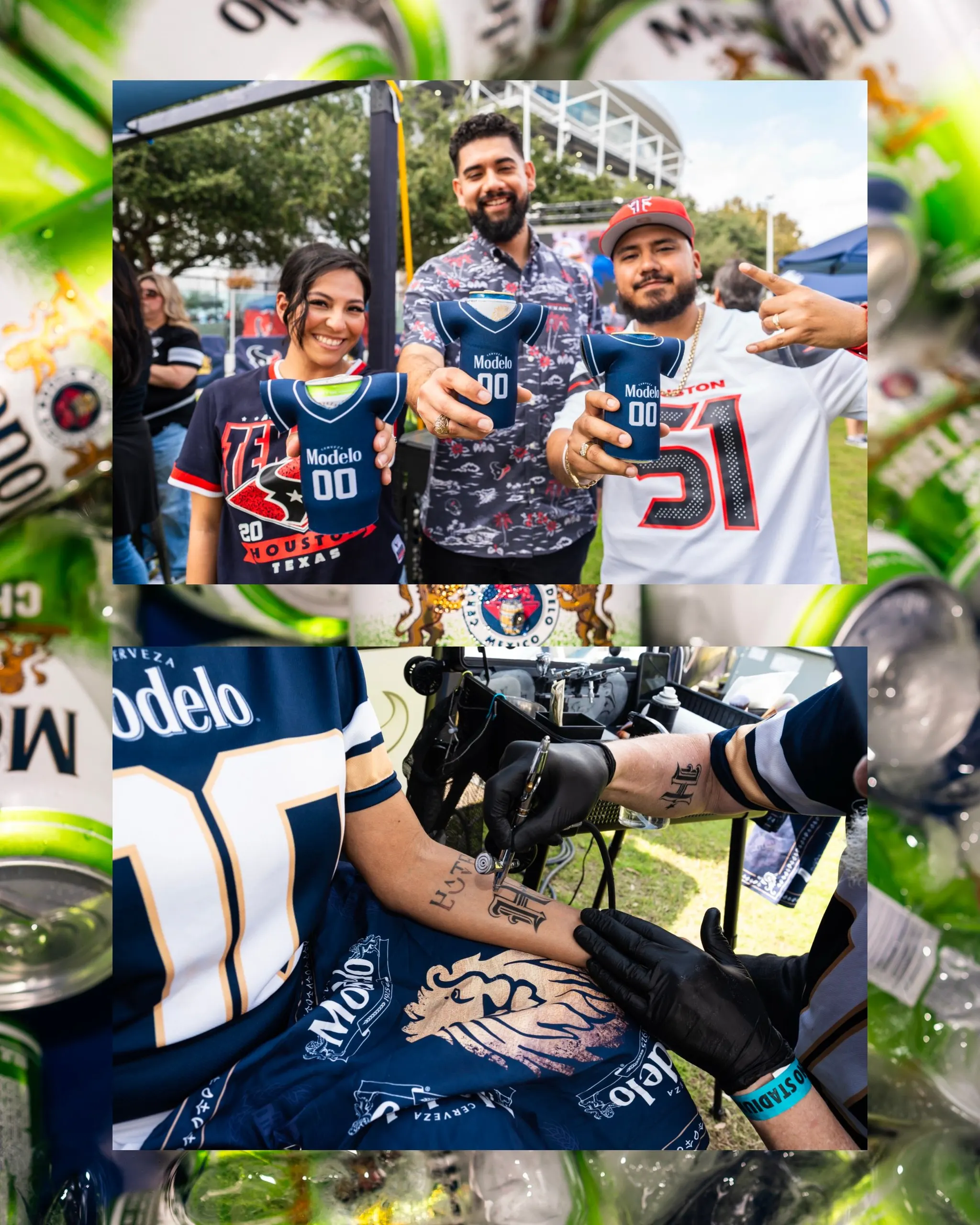 Modelo | Houston Texans — jersey-shaped koozie giveaways and tattoo application at the activation