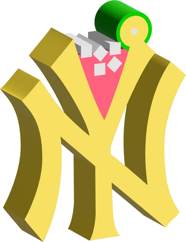 A glossy 3D remix of the interlocking New York Yankees “NY” with a party popper spilling confetti.